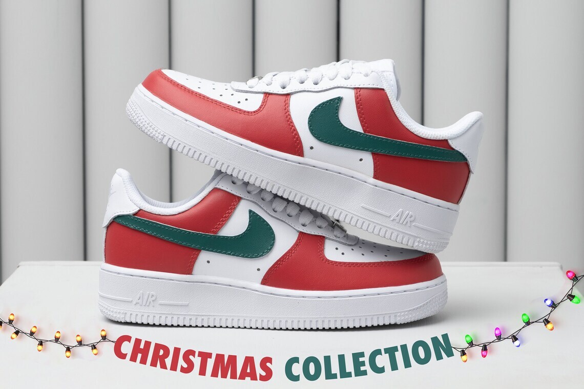 Nike Air Force 1 Custom Shoes Christmas XMAS Green Red White Mens Womens |  eBay